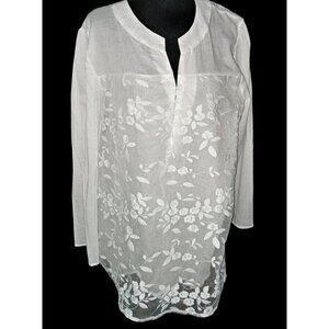 Zanzea White Blouse Overlay Flowers, Long Sl NEW Sz XXL